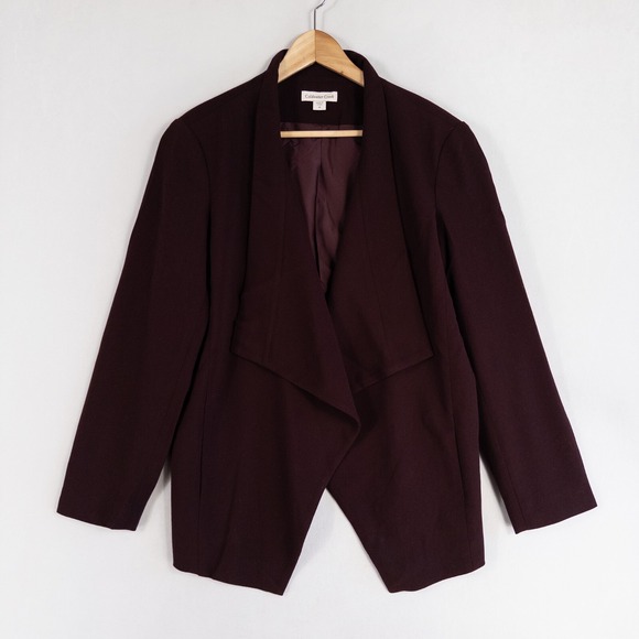 Coldwater Creek Jackets & Blazers - Coldwater Creek Blazer Womens 16 Red Burgundy Cascade Jacket Open Front Stretch